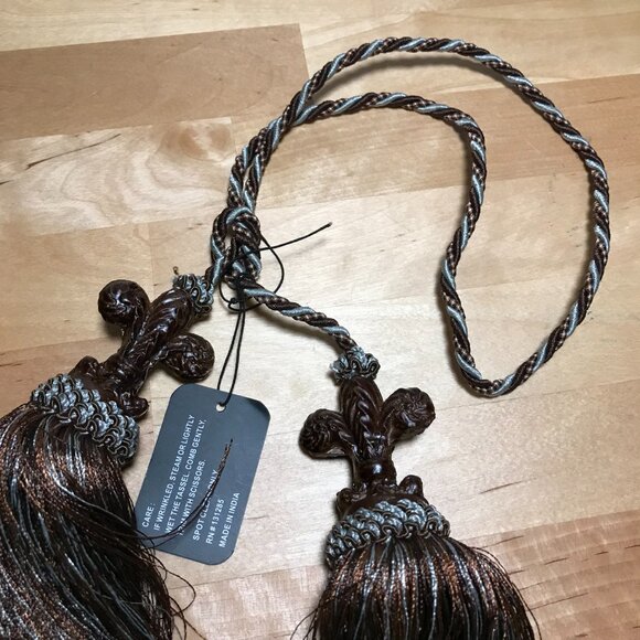 Vintage Vatican Homes Plum Taupe Curtain Braided Rope Tassel Drape Tieback - Picture 3 of 5